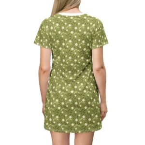 Flower Pattern Green Grape - T-Shirt Dress (AOP) - Image 3