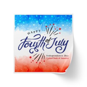 4th of July Calligraphy Square Stickers Label Rolls for Celebration - Image 2