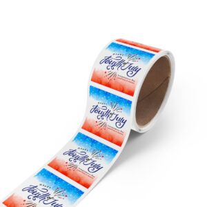 4th of July Calligraphy Square Stickers Label Rolls for Celebration - Image 3