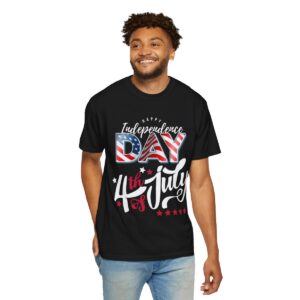 Dark Themed 4th of July Unisex Garment-Dyed T-shirt Featuring a Creative Design