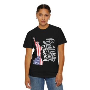 Dark Themed - Statue of Liberty 4th of July Unisex Garment - Dyed T-shirt - Image 105