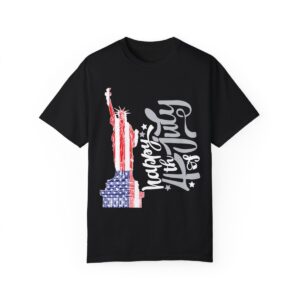 Dark Themed - Statue of Liberty 4th of July Unisex Garment - Dyed T-shirt - Image 106