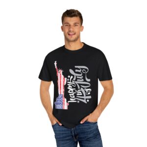 Dark Themed - Statue of Liberty 4th of July Unisex Garment - Dyed T-shirt - Image 109