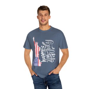 Dark Themed - Statue of Liberty 4th of July Unisex Garment - Dyed T-shirt - Image 83