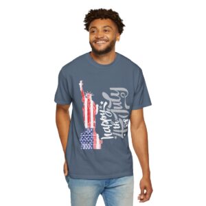 Dark Themed - Statue of Liberty 4th of July Unisex Garment - Dyed T-shirt - Image 88