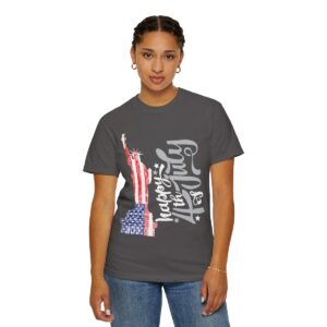 Dark Themed - Statue of Liberty 4th of July Unisex Garment - Dyed T-shirt - Image 92