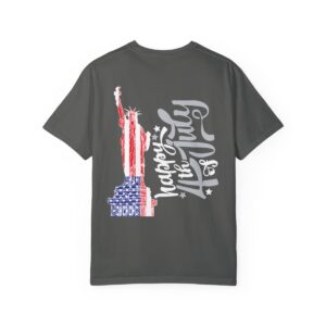 Dark Themed - Statue of Liberty 4th of July Unisex Garment - Dyed T-shirt - Image 3