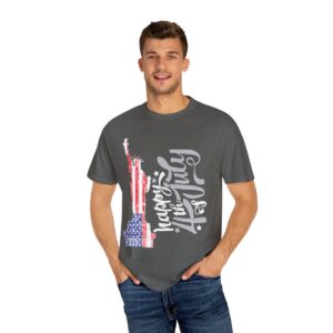 Dark Themed - Statue of Liberty 4th of July Unisex Garment - Dyed T-shirt - Image 5