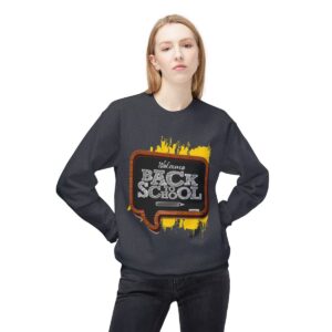Welcome Back to School on Wooden Unisex Midweight Soft Style Fleece Crewneck Sweatshirt - Image 4