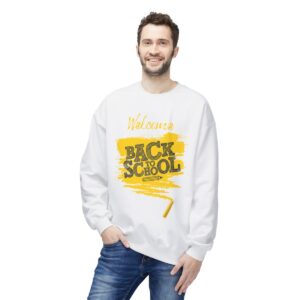Welcome Back to School Yellow Unisex Midweight Soft Style Fleece Crewneck Sweatshirt - Image 12