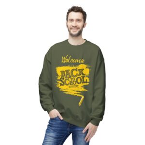 Welcome Back to School Yellow Unisex Midweight Soft Style Fleece Crewneck Sweatshirt - Image 36