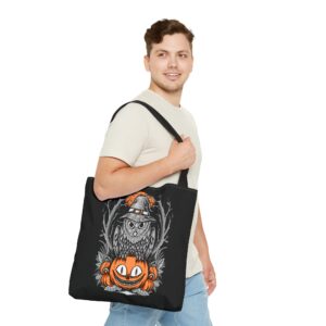 Halloween Scary Owl on Pumpkin All-Over Print Tote Bag: Spooky and Stylish - Image 4
