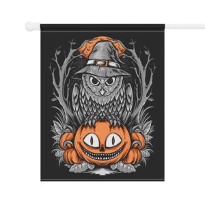Halloween Scary Owl on Pumpkin Garden & House Banner - Image 3