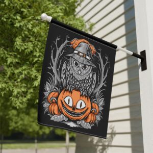 Halloween Scary Owl on Pumpkin Garden & House Banner - Image 5