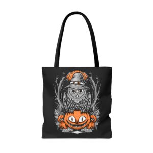 Halloween Scary Owl on Pumpkin All-Over Print Tote Bag: Spooky and Stylish - Image 3