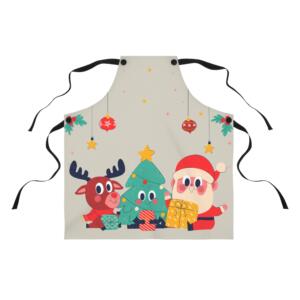 Festive Christmas Apron with Santa, Reindeer & Tree Design - All Over Print - Image 4