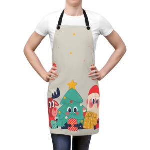 Festive Christmas Apron with Santa, Reindeer & Tree Design - All Over Print