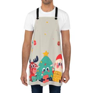 Festive Christmas Apron with Santa, Reindeer & Tree Design - All Over Print - Image 2
