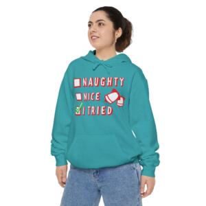 Naughty, Nice, or I Tried - Unisex Garment-Dyed Hoodie - Image 1
