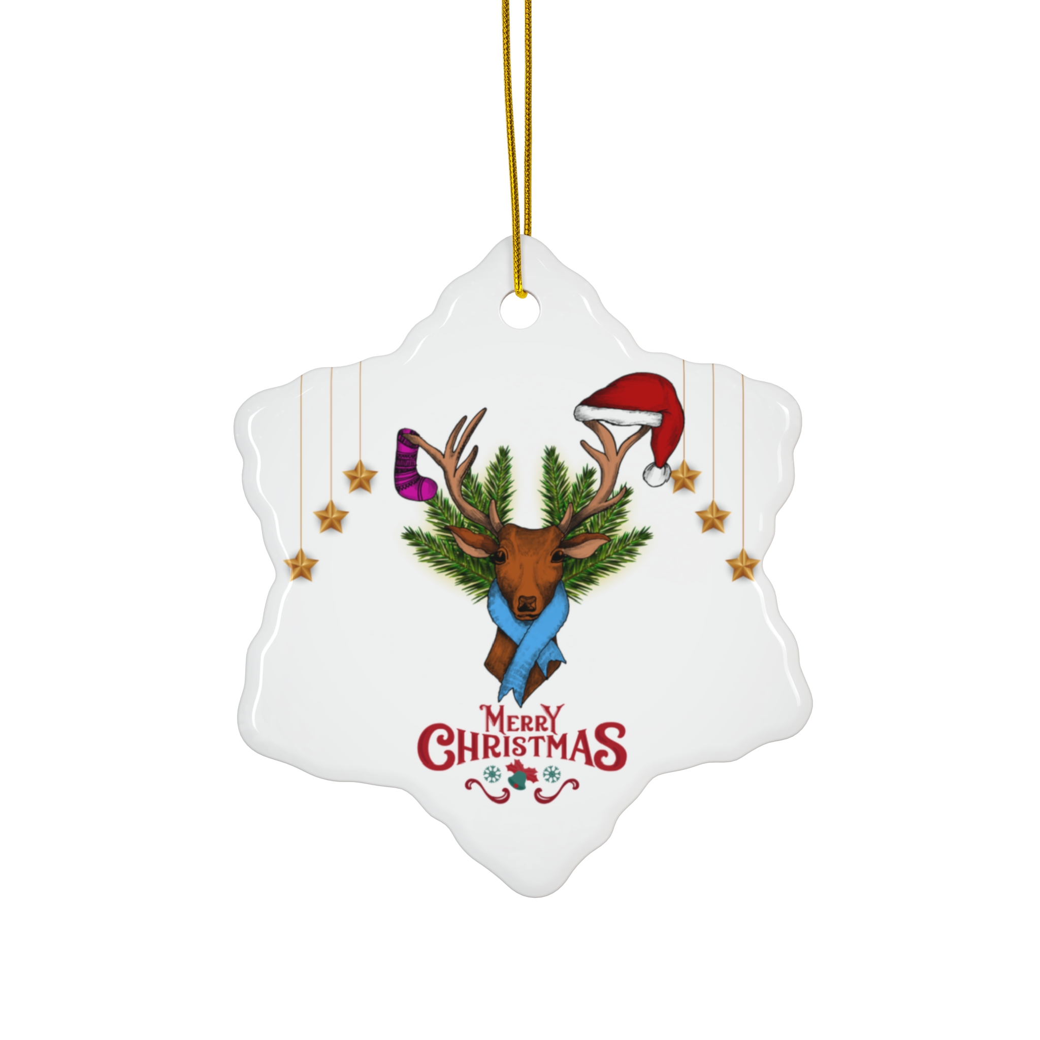 Santa Deer Christmas Ceramic Ornament - GIFTZ For Your Loved Ones