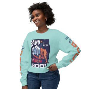 Funny Halloween Unisex Crewneck Sweatshirt - 'RAWR I Mean BOO!' - Image 1