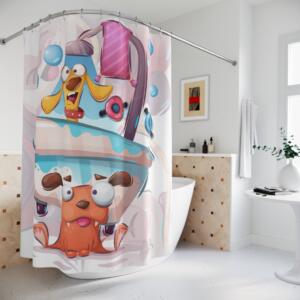 Whimsical Pet Bath Shower Curtain - Fun Cartoon Bathroom Decor - Image 1