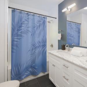 Tropical Leaf Shower Curtain - Blue Botanical Design for Relaxing Bathrooms - Image 3