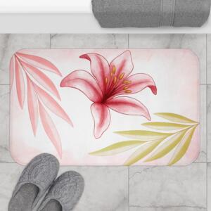 Floral Pink Bath Mat - Elegant Bathroom Decor with Lily Design