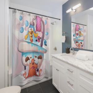 Whimsical Pet Bath Shower Curtain - Fun Cartoon Bathroom Decor - Image 3
