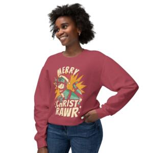 Merry Christ Rawr Unisex Lightweight Crewneck Sweatshirt - Image 9