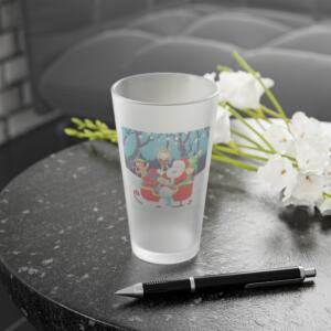 Festive Frosted Pint Glass - 16oz Santa Sleigh Design for Holiday Cheer
