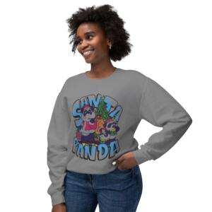 Cute Santa Panda Unisex Lightweight Crewneck Sweatshirt - Image 5