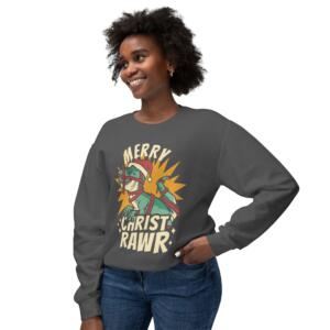 Merry Christ Rawr Unisex Lightweight Crewneck Sweatshirt - Image 1