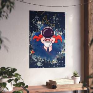 Astronaut Superhero Matte Vertical Poster - Whimsical Space Art for Kids' Rooms - GIFTZ For Your Loved Ones