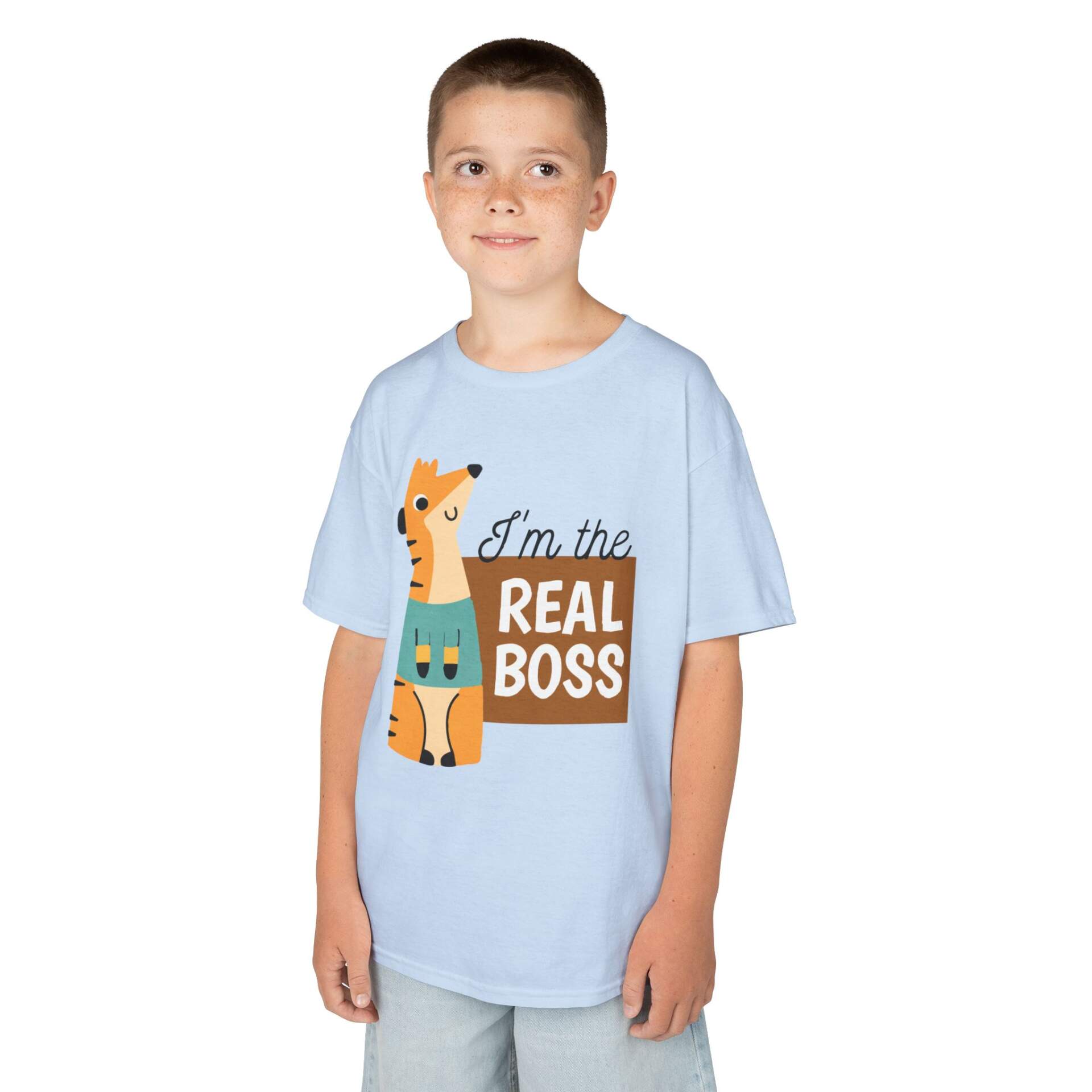 Kids Graphic Tee - 'I'm the Real Boss' - Fun Playful Cotton Shirt for Children, Birthday Gift, Playtime, Everyday Wear, Animal Lovers - GIFTZ For Your Loved Ones