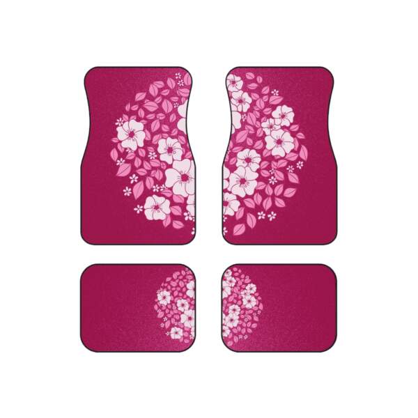 Floral Car Mats Set of 4 - Vibrant Pink Flower Design - GIFTZ For Your Loved Ones