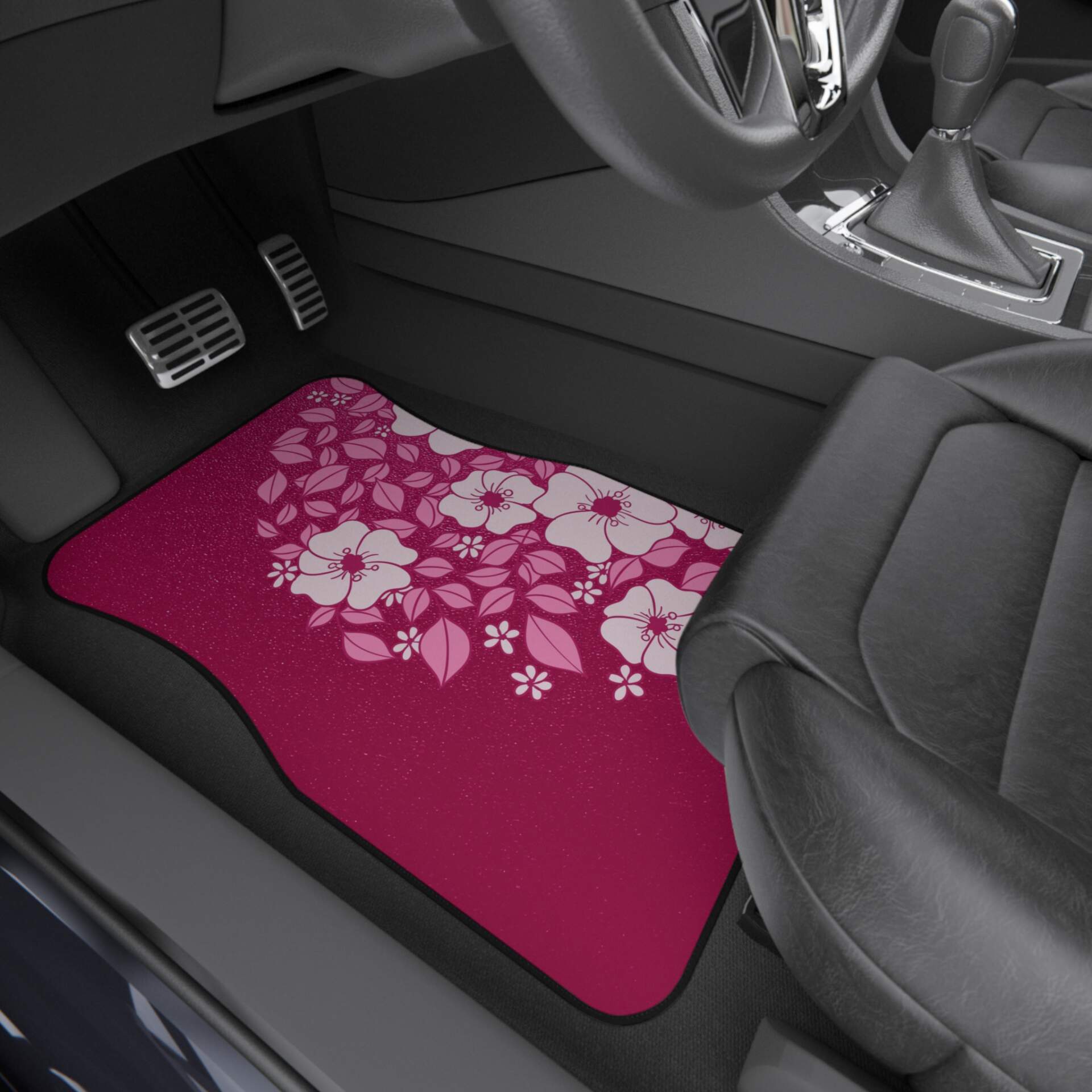 Floral Car Mats Set of 4 - Vibrant Pink Flower Design - GIFTZ For Your Loved Ones