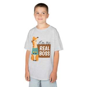 Kids Graphic Tee - 'I'm the Real Boss' - Fun Playful Cotton Shirt for Children, Birthday Gift, Playtime, Everyday Wear, Animal Lovers - GIFTZ For Your Loved Ones