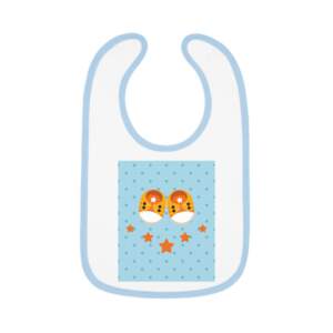 Baby Bib with Cute Fox Booties Design — Blue Contrast Trim Infant Feeding Bib - GIFTZ For Your Loved Ones