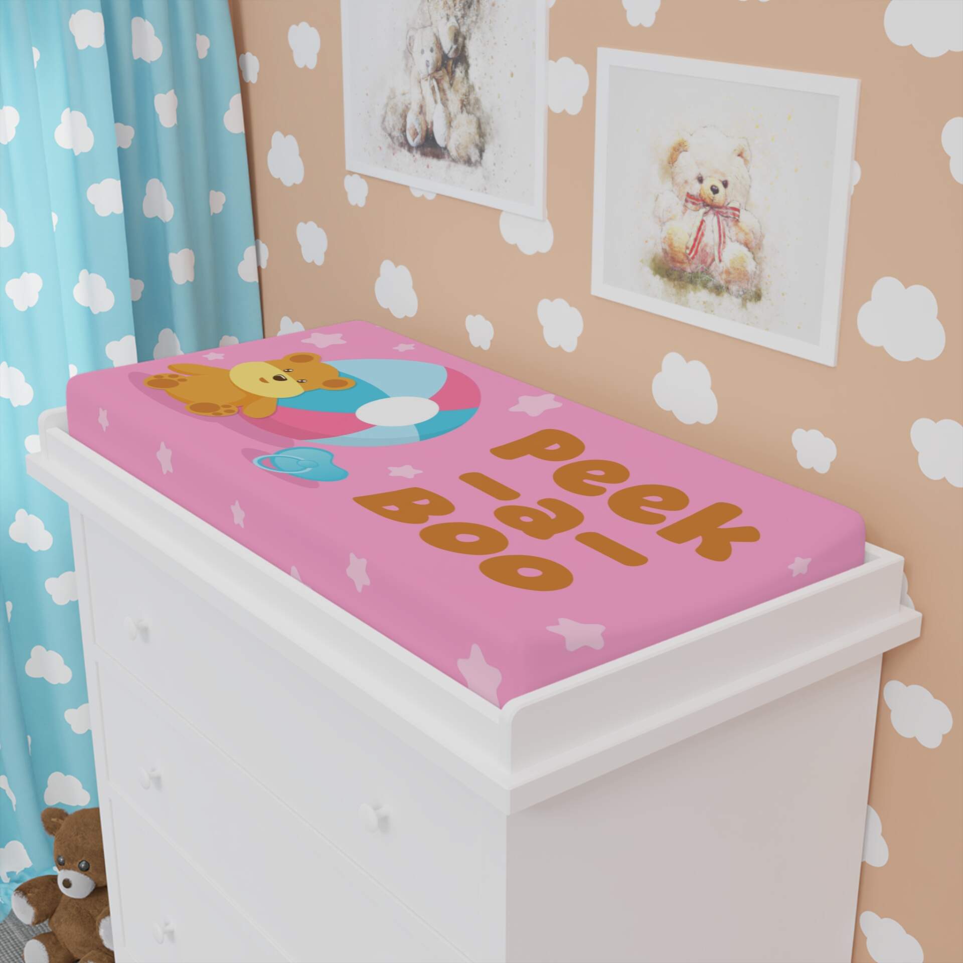 Peek-a-Boo Baby Changing Pad Cover - Soft Pink Star Design - GIFTZ For your loved ones