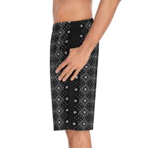 Men's Black Bandana Pattern Board Shorts — Geometric Beach Swim Trunks - GIFTZ For Your Loved Ones