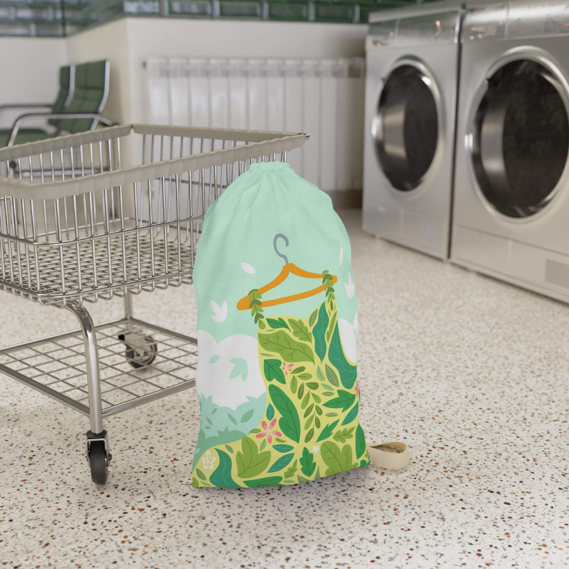 Botanical Dress Laundry Bag — Floral Green Leaf Print Wash Sack - GIFTZ For Your Loved Ones