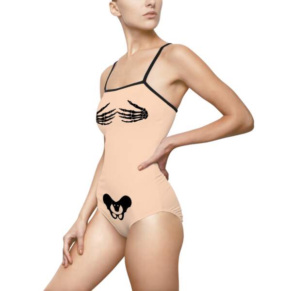 Women's One-Piece Swimsuit — Playful Skeleton Hands & Cartoon Skull Print - GIFTZ For Your Loved Ones