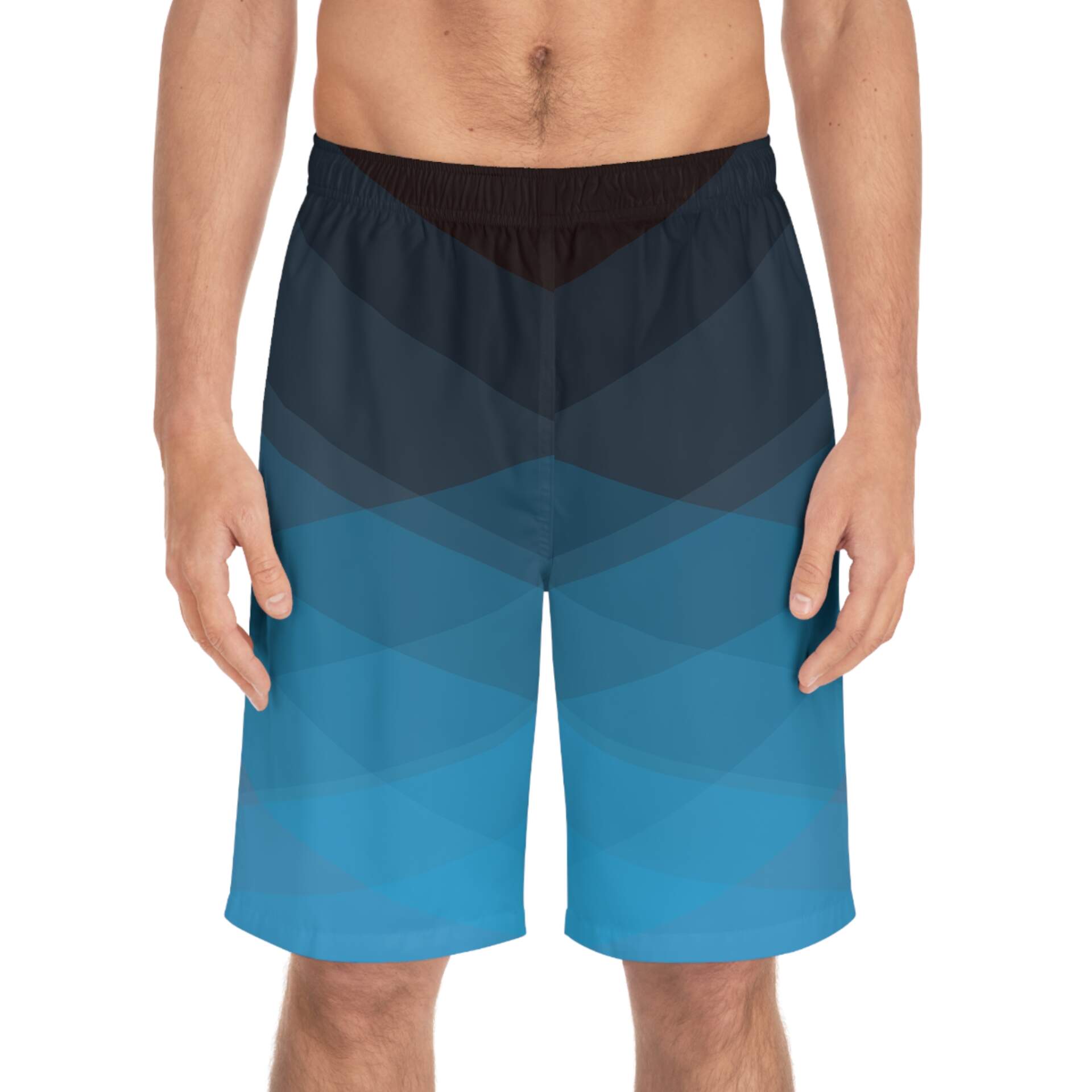 Blue Gradient Chevron Board Shorts — Men's Surf & Swim Trunks - GIFTZ For Your Loved Ones