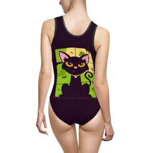 Black Cat Graphic Swimsuit — Cute Halloween One-Piece for Women - GIFTZ For your loved ones