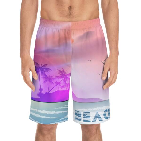 Beach Vibes Board Shorts — Sunset Palm Print Men’s Swim Trunks - GIFTZ For Your Loved Ones