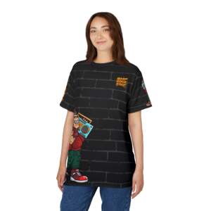 Streetwear Graphic Tee — Boombox Monkey Hip-Hop Design on Brick Wall - GIFTZ For Your Loved Ones