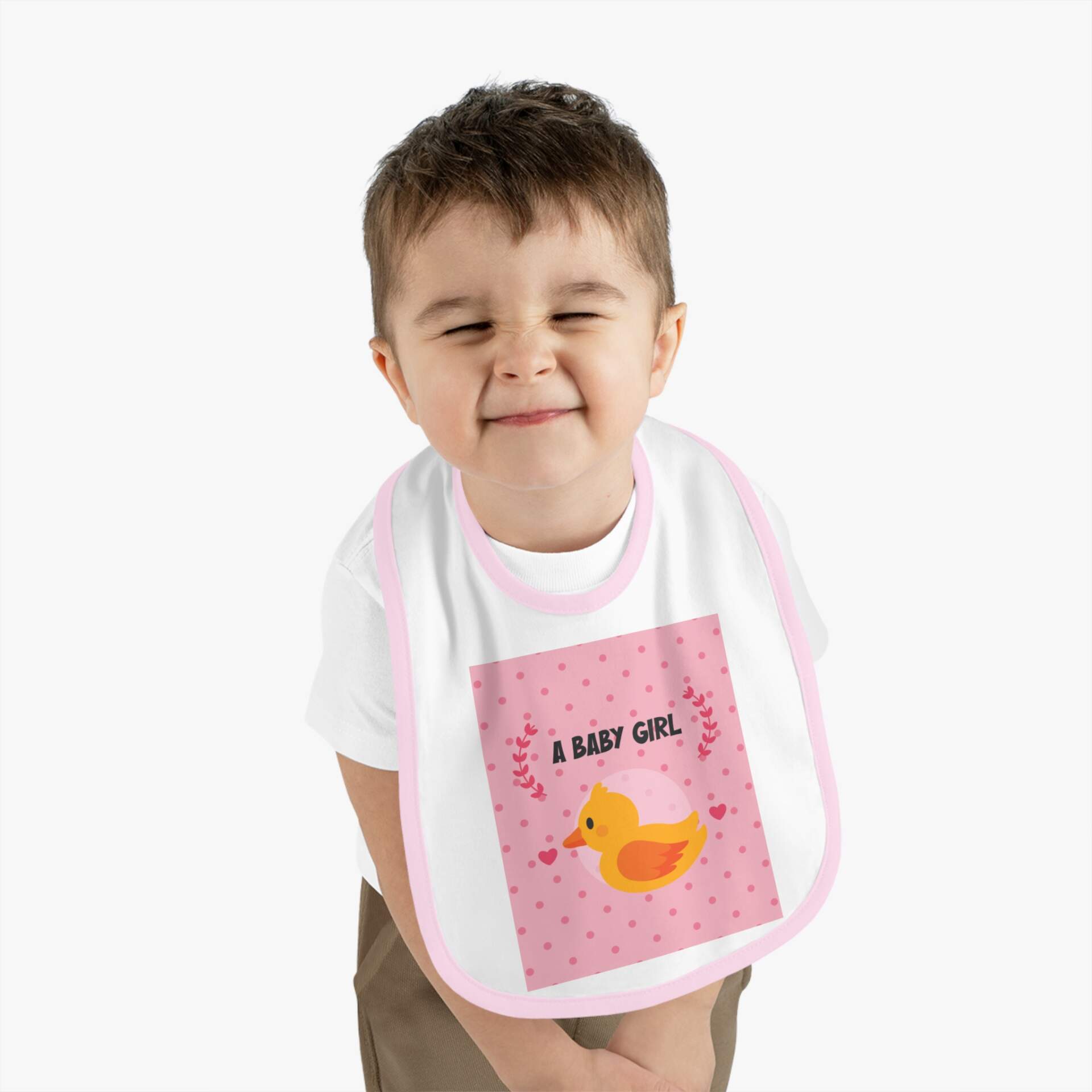 Pink Duck Baby Bib – “A Baby Girl” Newborn Feeding Bib, Cute Gender Reveal & Baby Shower - GIFTZ For Your Loved Ones