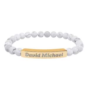 Engravable Natural Stone Bead Bracelet — Personalized Name Bar - GIFTZ For Your Loved Ones
