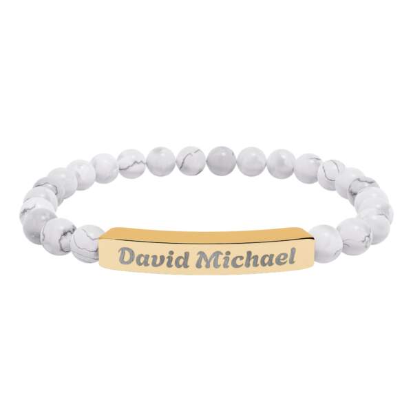 Engravable Natural Stone Bead Bracelet — Personalized Name Bar - GIFTZ For Your Loved Ones